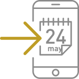 recuadro con pictograma de smartphone con calendario en la pantalla, texto y botón de reserva de cita previa